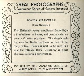 1939 Ardath Photocards - Series O #NNO Bonita Granville Back