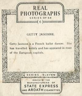 1939 Ardath Photocards - Series 11 #6 Getty Jassonne Back