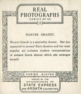 1939 Ardath Photocards - Series 11 #11 Maryse Grandt Back