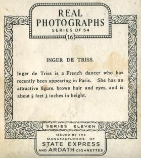 1939 Ardath Photocards - Series 11 #16 Inger De Triss Back