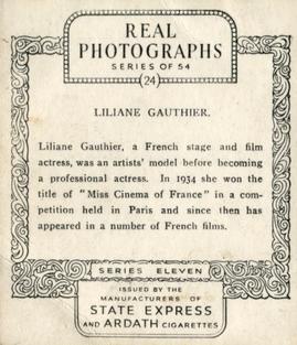 1939 Ardath Photocards - Series 11 #24 Liliane Gauthier Back