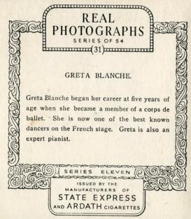 1939 Ardath Photocards - Series 11 #31 Greta Blanche Back