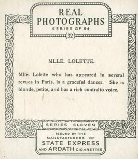 1939 Ardath Photocards - Series 11 #32 Mlle. Lolette Back