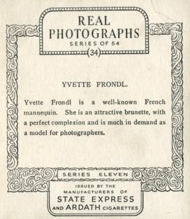 1939 Ardath Photocards - Series 11 #34 Yvette Frondl Back