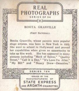 1938 Ardath Photocards Series 10 (Small) #36 Bonita Granville Back