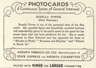 1938 Ardath Photocards Group K #NNO Rosella Towne Back