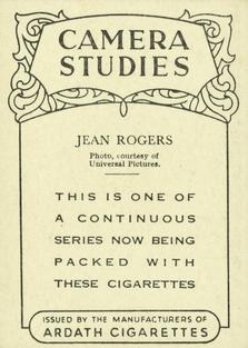 1939 Ardath Camera Studies (Large) #NNO Jean Rogers Back
