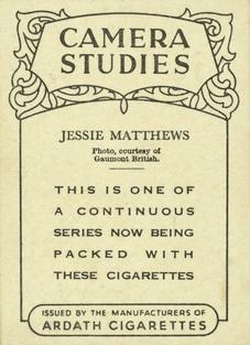 1939 Ardath Camera Studies (Large) #NNO Jessie Matthews Back