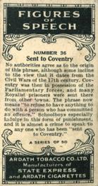 1936 Ardath Figures of Speech #36 Sent to coventry Back