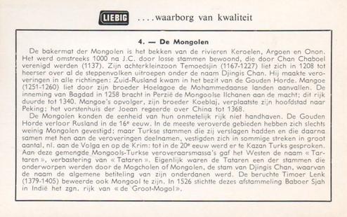 1960 Aziatische Veroveraarsvolken (The Conquering Races of Asia) (Dutch Text) (F1737, S1734) #4 De Mongolen Back