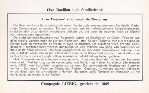 1960 Liebig Geschiedenis van Roemenie (History of Romania) (Dutch Text) (F1731, S1745) #1 Trajanus' vloot vaart de Donau op Back