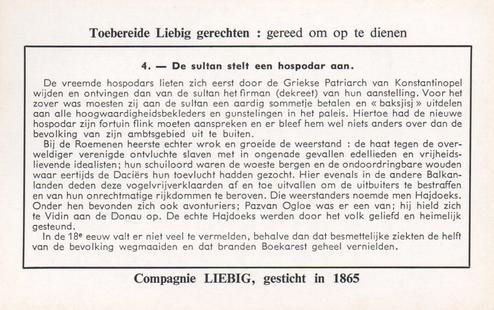 1960 Liebig Geschiedenis van Roemenie (History of Romania) (Dutch Text) (F1731, S1745) #4 De sultan stelt een hospodar aan Back