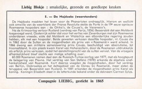 1960 Liebig Geschiedenis van Roemenie (History of Romania) (Dutch Text) (F1731, S1745) #5 De Hajdoeks (weerstanders) Back