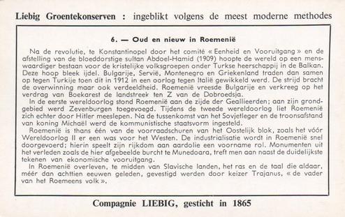 1960 Liebig Geschiedenis van Roemenie (History of Romania) (Dutch Text) (F1731, S1745) #6 Oud en nieuw in Roemenie Back