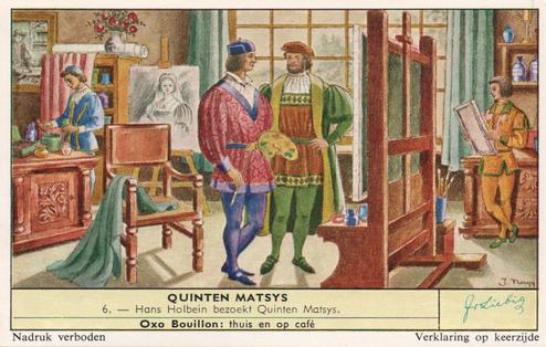 1960 Liebig Quinten Matsys (Quentin Matsys) (Dutch Text) (F1735, S1736) #6 Hans Holbein bezoekt Quinten Matsys Front