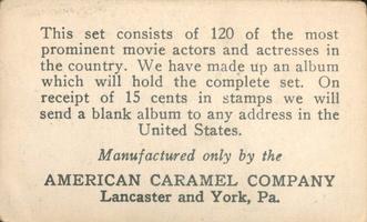 1921 American Caramel Movie Stars (E123) #1 William S. Hart Back