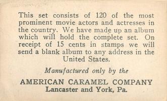 1921 American Caramel Movie Stars (E123) #3 Wesley Barry Back