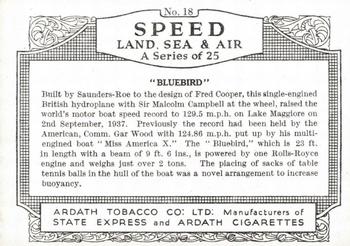 1938 Ardath Speed Land Sea and Air (Large) #18 Bluebird Back