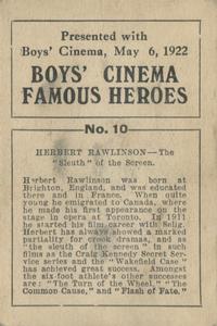 1922 Boys' Cinema Famous Heroes #10 Herbert Rawlinson Back
