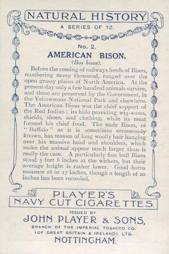 1924 Player's Natural History (Large 1st series) #2 American Bison Back
