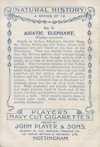 1924 Player's Natural History (Large 1st series) #3 Asiatic Elephant Back