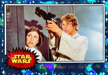 2022 Topps Chrome Sapphire Edition Star Wars #65 Carrie Fisher and Mark Hamill Front