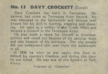 1960 Colinville Prairie Pioneers #13 Davy Crockett Back