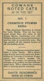 1925 Cowan’s Noted Cats (V17) #1 Champion Fulmer Zaida Back