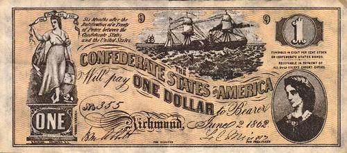 1962 Topps Civil War News - Confederate Currency #NNO $1 Bill Type Two Front