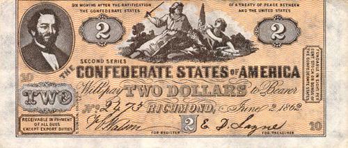 1962 Topps Civil War News - Confederate Currency #NNO $2 Bill Type One Front