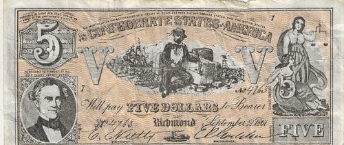 1962 Topps Civil War News - Confederate Currency #NNO $5 Bill Type One Front