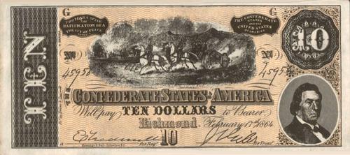 1962 Topps Civil War News - Confederate Currency #NNO $10 Bill Type One Front