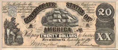1962 Topps Civil War News - Confederate Currency #NNO $20 Bill - Type One Front