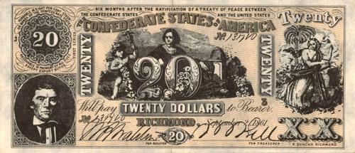 1962 Topps Civil War News - Confederate Currency #NNO $20 Bill Type Three Front