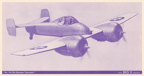 1940 World Wide Gum “The BIG 3 Series” Premiums (V402B) #19 The Grumman “Interceptor” Front