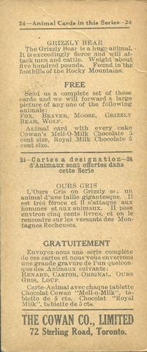 1920 Cowan’s Chocolates Animals (V2) #8 Grizzly Bear Back