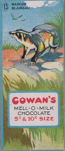 1920 Cowan’s Chocolates Animals (V2) #13 Badger Front