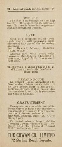 1920 Cowan’s Chocolates Animals (V2) #14 Fox Back