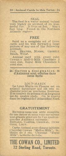 1920 Cowan’s Chocolates Animals (V2) #20 Seal Back