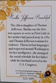 2020 Historic Autographs POTUS The First 36 - First Ladies #NNO Martha Jefferson Randolph Back