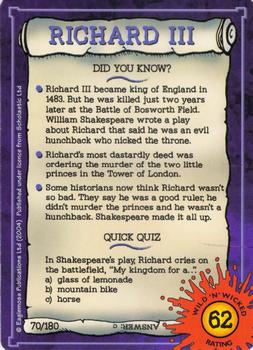 2002 Horrible Histories Wild 'n' Wicked #70 Richard III Back