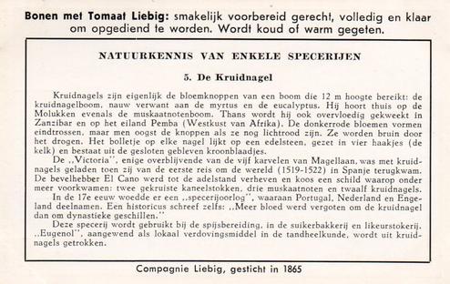 1953 Liebig Natuurkennis van Enkele Specerijen (Plant Life) (Dutch Text) (F1567, S1577) #5 De kruidnagel Back