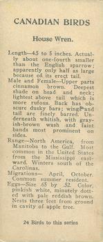 1920 Cowan’s Canadian Birds (V9) #NNO House Wren Back