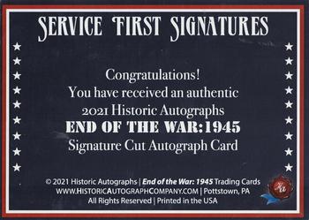 2021 Historic Autographs 1945 The End of WWII - Service First Autographs #NNO O. J. Joel Hunt Back