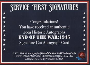 2021 Historic Autographs 1945 The End of WWII - Service First Autographs #NNO Marty Karow Back