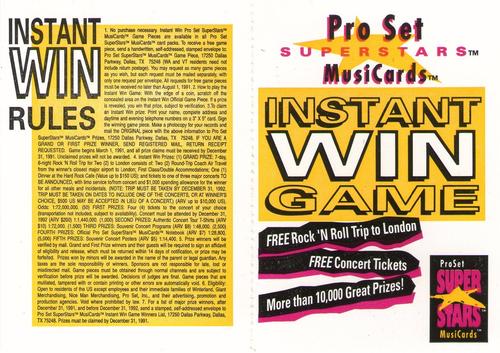 1991 Pro Set SuperStars MusiCards - Instant Win Game #NNO Instant Win Game Front