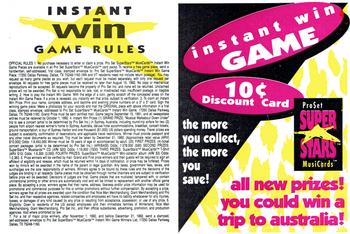 1991 Pro Set SuperStars MusiCards - Instant Win Game #NNO Instant Win Game Back