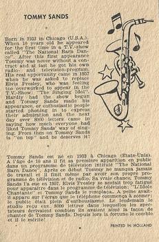 1959 Maple Leafs Gum Sax Set (V417) #1. TOMMY SANDS Back