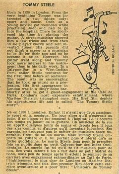 1959 Maple Leafs Gum Sax Set (V417) #7. TOMMY STEELE Back