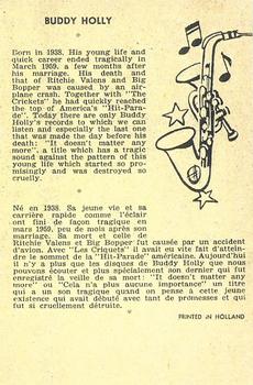 1959 Maple Leafs Gum Sax Set (V417) #10. BUDDY HOLLY Back